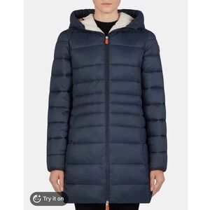 Save The Duck Womens Giga Hooded Coat Ebony Blue S4562W Puffer Jacket XL